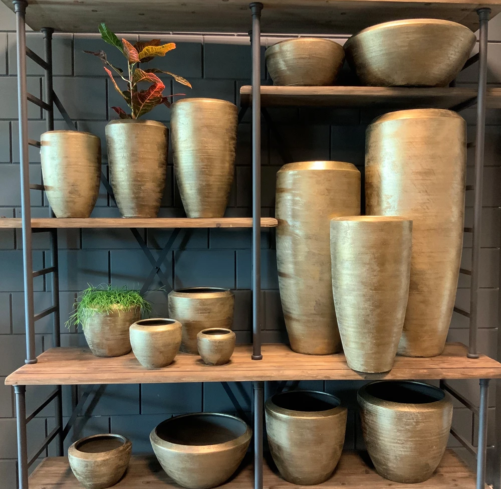 Bloempot Kos Hoog - D23 X H35cm - Goud 4 Bloempot Kos Hoog - D23 X H35cm - Goud - Afbeelding 2