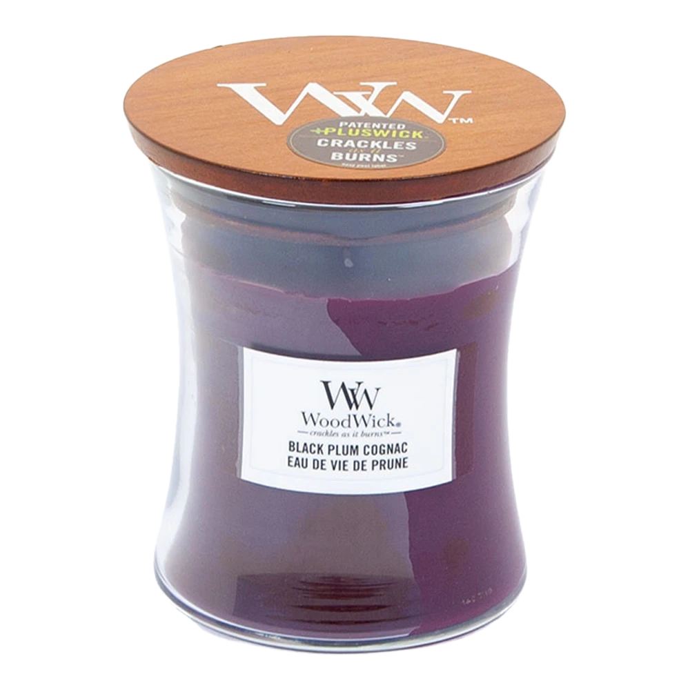 Woodwick Black Plum Cognac Medium Candle - Geurkaars 3 Woodwick Black Plum Cognac Medium Candle - Geurkaars