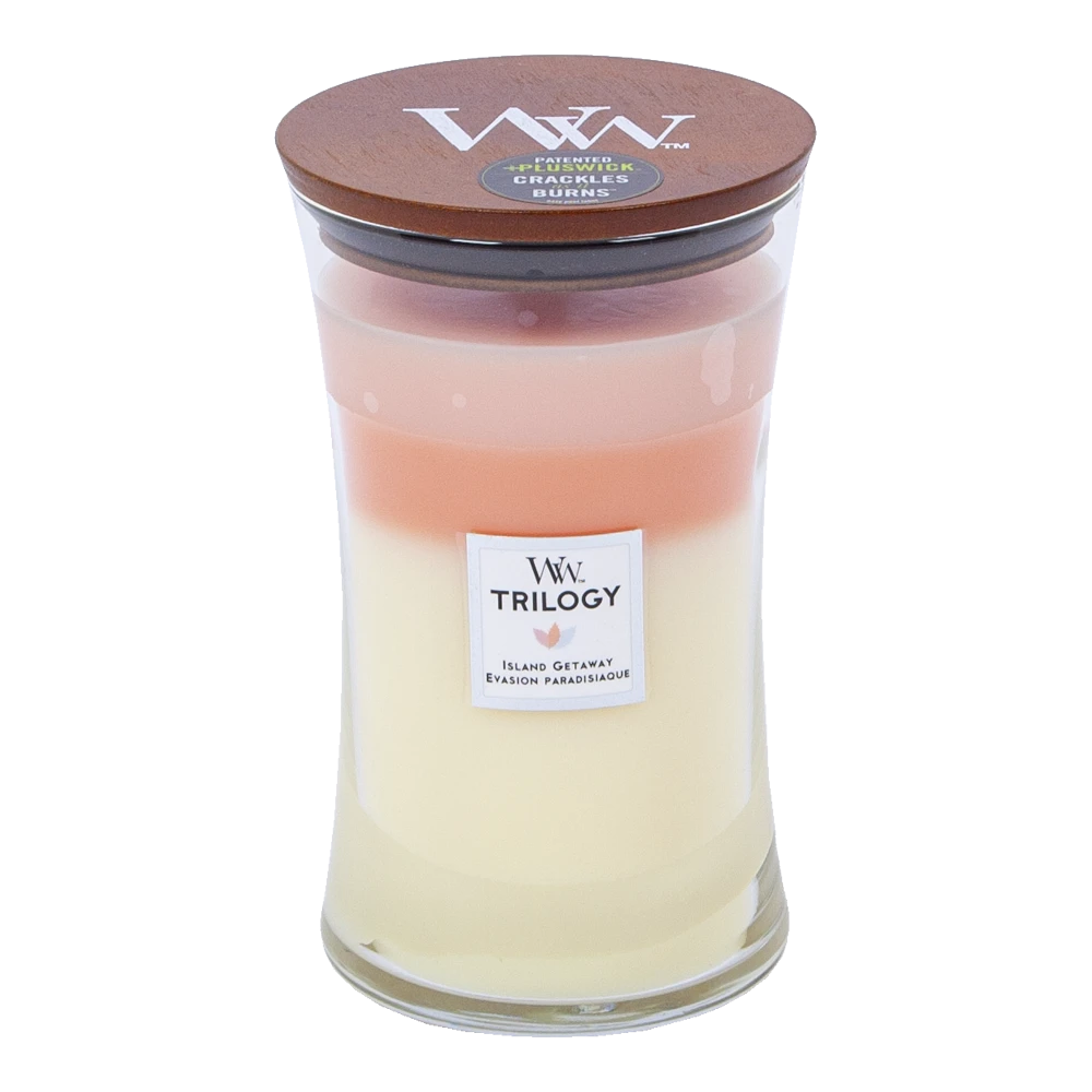 Woodwick Trilogy Island Getaway Large Candle - Geurkaars 3 Woodwick Trilogy Island Getaway Large Candle - Geurkaars